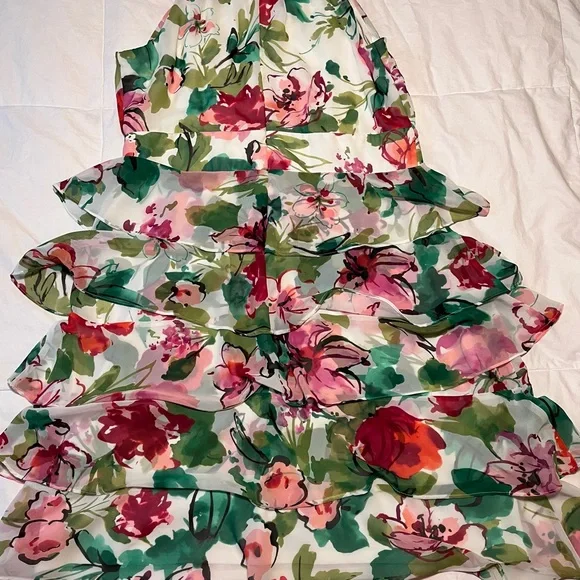 Women’s Plus Size Evan Picone Floral Midi Sleeveless Ruffle Dress Size 16 - Picture 6 of 8